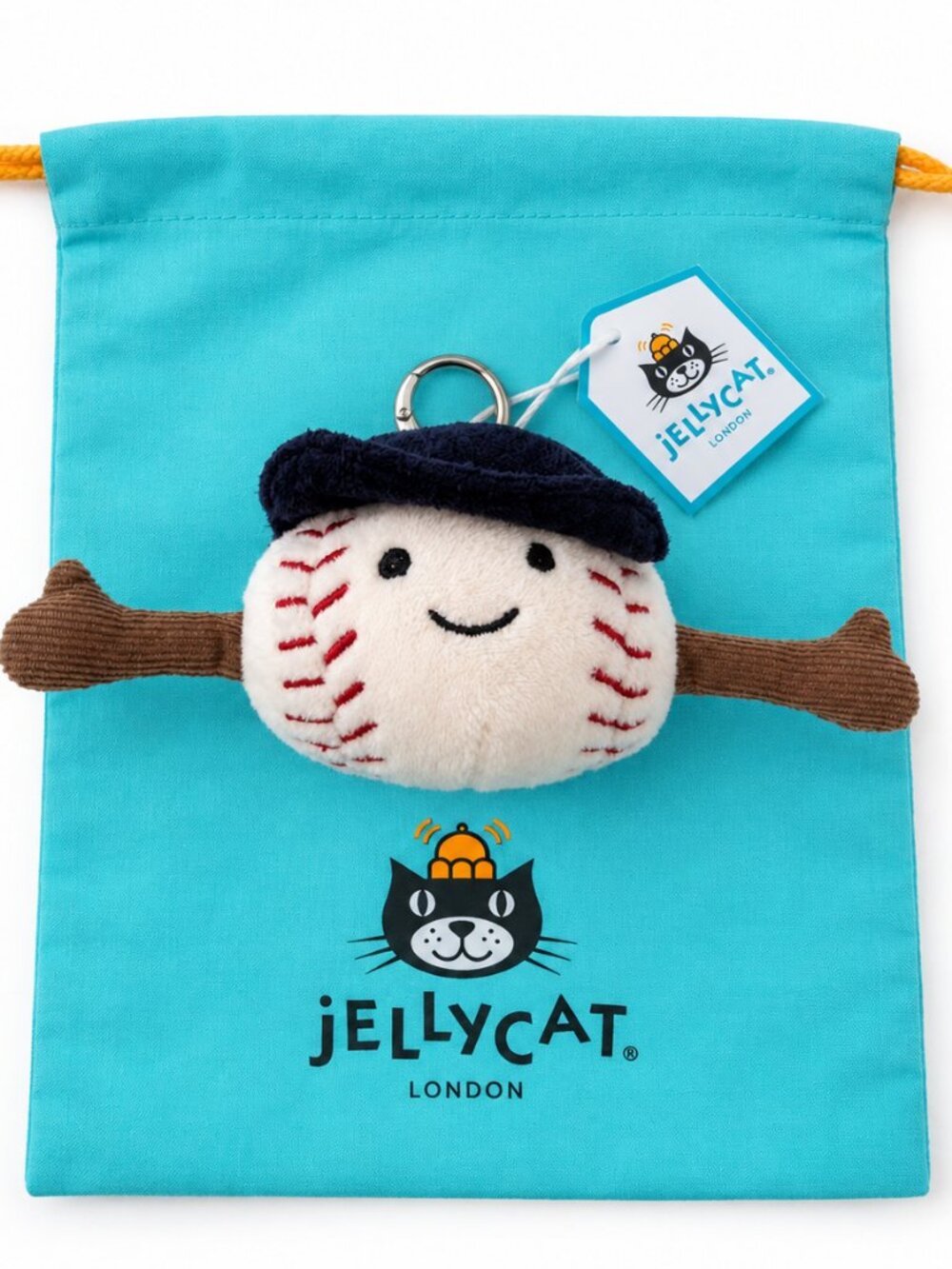 NWT Jellycat Amuseables Sports Baseball Bag Charm Keychain + Dust Bag
